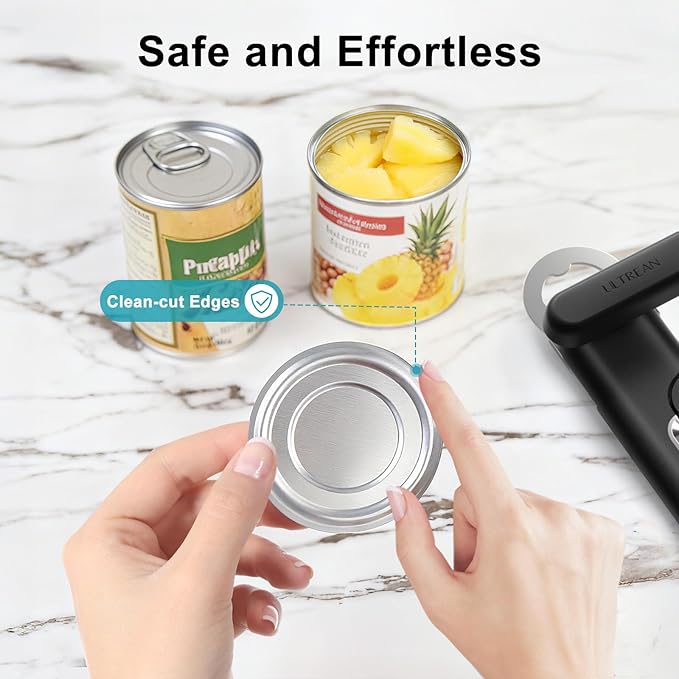 Ultrean Manual Bottle Opener Can Opener, Heavy-Duty Stainless Steel Manual Handheld Can Opener with Smooth Edge, Ergonomic Thick Handle, Rust Proof, Oversized Easy Turn Knob-Black