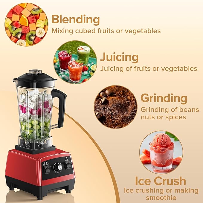Blender, Blenders for Kitchen with 68Oz. Pitcher and 20Oz. To-go Cup, Countertop Blender for Smoothies, Ice Crushing, Frozen Fruits, Red