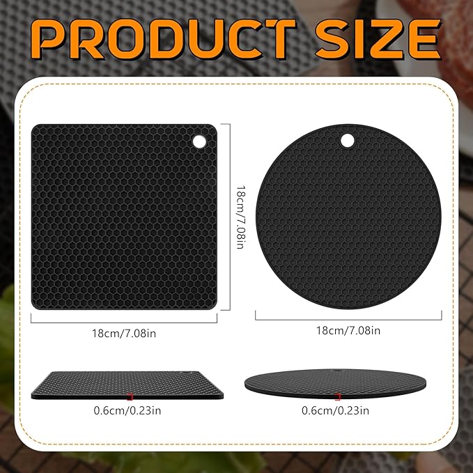 Dandat 24 Pcs Silicone Trivets Mats Bulk Silicone Pot Holders Hot Dishes Multipurpose Non Slip Hot Pads Heat Resistant Mat for Kitchen Countertops Table Restaurants Church Gatherings(Black)