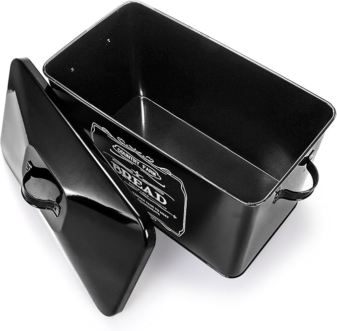 yarlung Metal Bread Box with 3 Kitchen Canisters Set, Large Black Farmhouse Bread Tin for Kitchen Countertop, Coffee Tea Sugar Canister with Airtight Lid for Pantry Organizer Home Storage