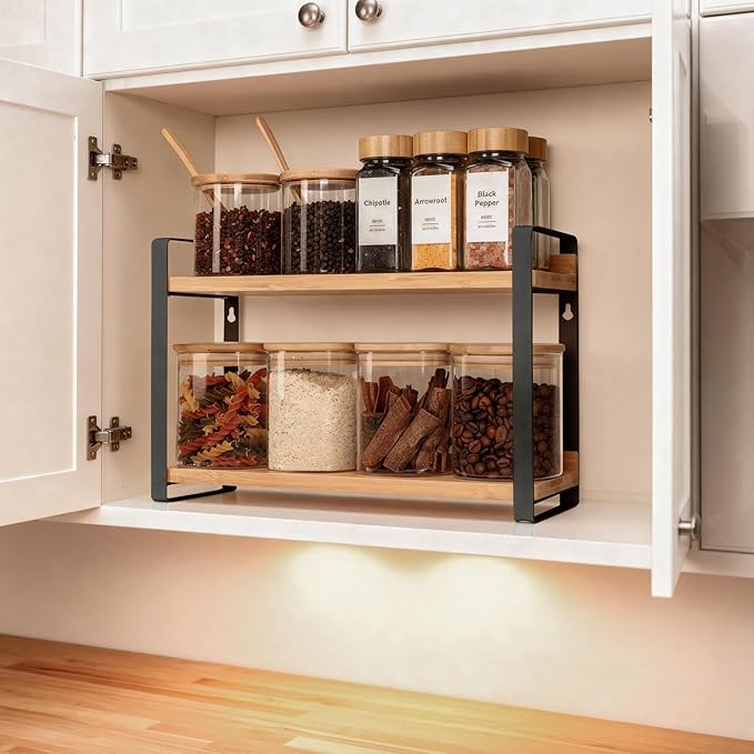 Countertop Spice Rack, Coffee Bar Accessories, Spice Racks,Counter Shelf, 2 Tier Coffee Organizer Station for Mugs, seasonings, Cream, Syrup(Black)