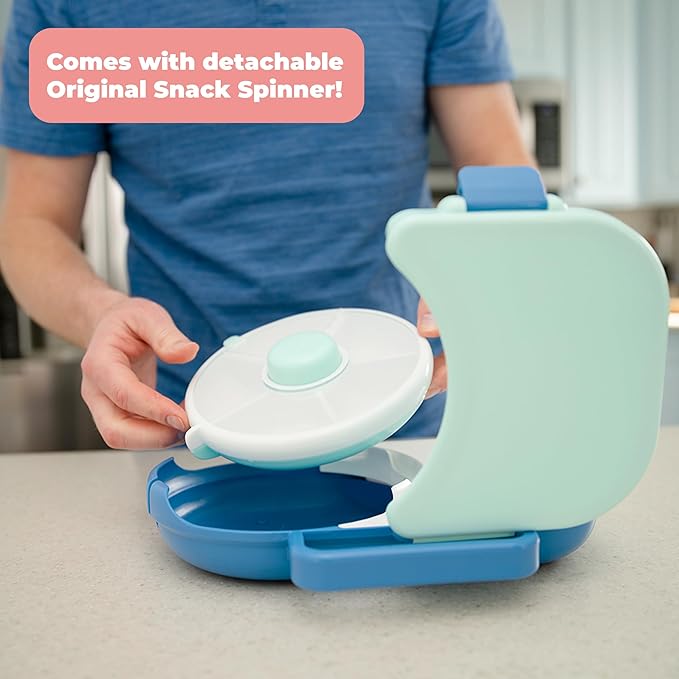 GoBe Kids Lunchbox with Small Snack Spinner Flip - Bundle with Hand Strap & Sticker Sheet, 2-in-1 Bento Style Lunch Container, 5 Small +1 Large Sandwich Compartment, BPA & PVC Free - Mint Green