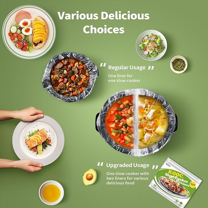 KOOC Slow Cooker Liners 13x21 inch 10 Count Large Size Disposable Pot Liners Cooking Bags Fit 3QT to 8.5QT Pot BPA Free Fresh Locking Seal Design