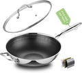 Hybrid 12 Inch Wok Pan with Lid, 5QT Stainless Steel Deep Woks & Stir-fry Pans with Flat Bottom, Stay-Cool Handle, Induction & Dishwasher & Oven Safe, Non Toxic, PFOA Free Skillet Cookware