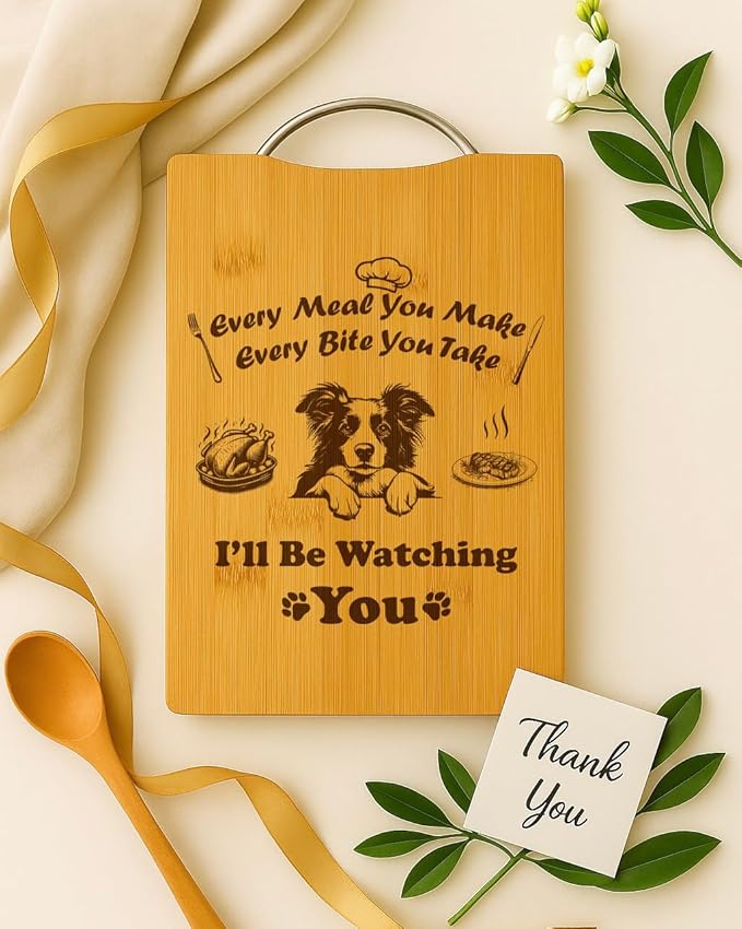 Personalized Engraved Cutting Board, Funny Gift for Dog Lovers, Handmade Kitchen Decor – I’ll Be Watching You (Border Collie)