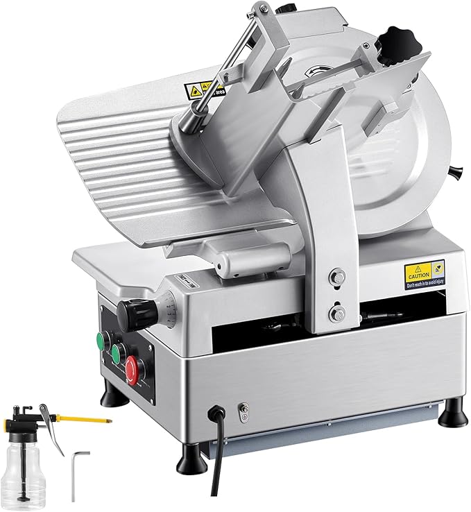 VEVOR Automatic Meat Slicer, 180W + 370W Deli Slicer with a 12 inch Premium 65Mn Blade, 0-0.3 inch Adjustable Thickness, Electric Food Slicer Machine for Meat, Vegetables, Hard Bread, and Cheese