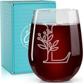 On The Rox Drinks Monogrammed Gifts For Women and Men - Letter A-Z Initial Engraved Monogram Stemless Wine Glass - 17 Oz Personalized Wine Gifts For Women and Men (L)