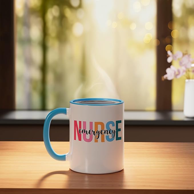 Emergency Nurse Mugs For Womens ER Nurse Gifts Ceramic Mug, Blue/White