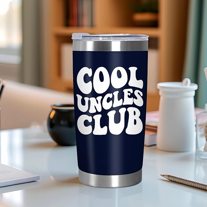 Christmas Funny Uncle Gifts from Niece Nephew - Cool Uncles Club 20 oz Stainless Steel Insulated Coffee Tumbler with Lid - Father's Day Birthday Christmas Funny Gifts for Uncle Men Brother