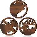 3 Pcs Bear Deer Moose Trivets for Hot Dishes, Wooden Decorative Trivets Cabin Theme Pot Holders Heat Resistant Hot Pad Rustic Lodge Kitchen Home Decorations, 7.9 Inch