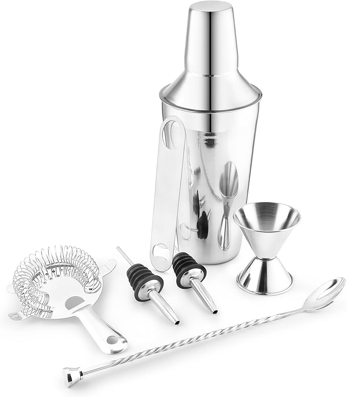 AVADOR® Premium 7-Piece Stainless Steel Bar Set - Complete Cocktail Shaker & Bartending Tools for Home Entertaining | Includes Gift Box (7)