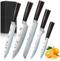 5-Piece Premium Japanese Kitchen Knife Set - Imperial Collection, Laser Damascus Pattern, 440A Stainless Steel Ultra Sharp for Fast Cutting (Redwood 5B)
