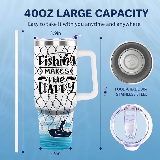 Fishing Gifts For Men 40oz Travel Tumbler for Fishings Lover Fathers Day Fishing Gift For Dad Grandpa Husband as Christmas Birthday Presents Fishings Lover Cup With Handle