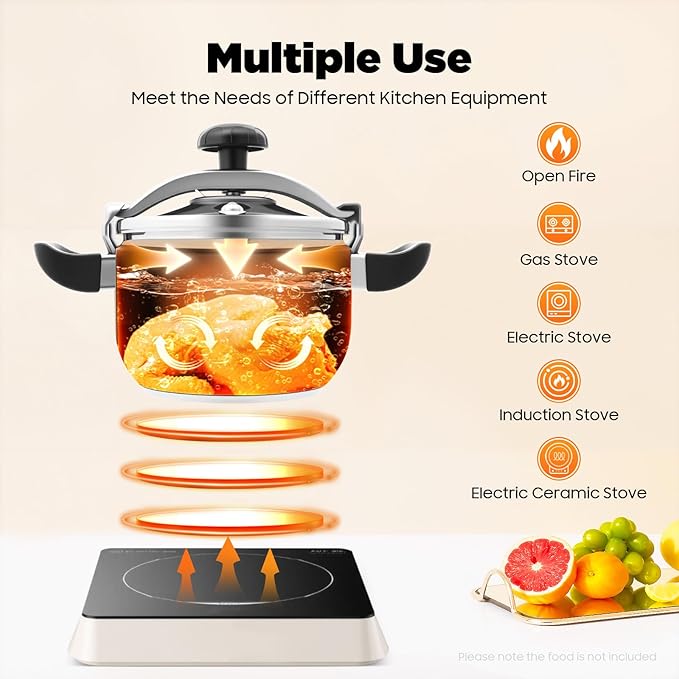 27 Quart Aluminum Pressure Cooker, Commercial Olla de Presion, Large Steamer Cooking Pot Pressure Canners with Safety Lock Valve & Pressure Limiting Valve (7.4Qt)