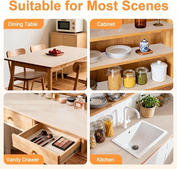 FEXIA Shelf Liner 24 Inch x 20 FT Clear Non Slip Waterproof Cabinet and Drawer Liner for Kitchen Cabinet Refrigerator Pantry Closet Durable Non Adhesive