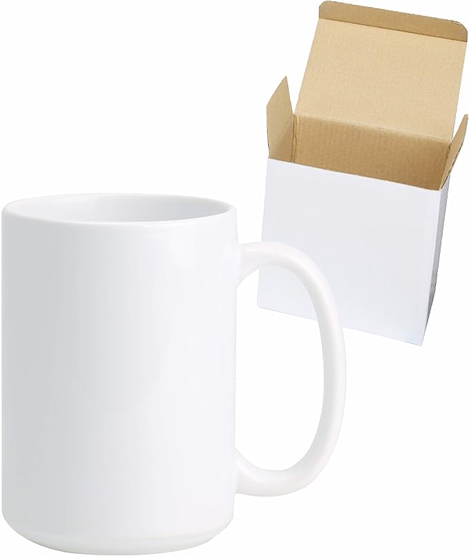 Ceramic 15oz White Sublimation Coffee Mug in White Box, Case of 12