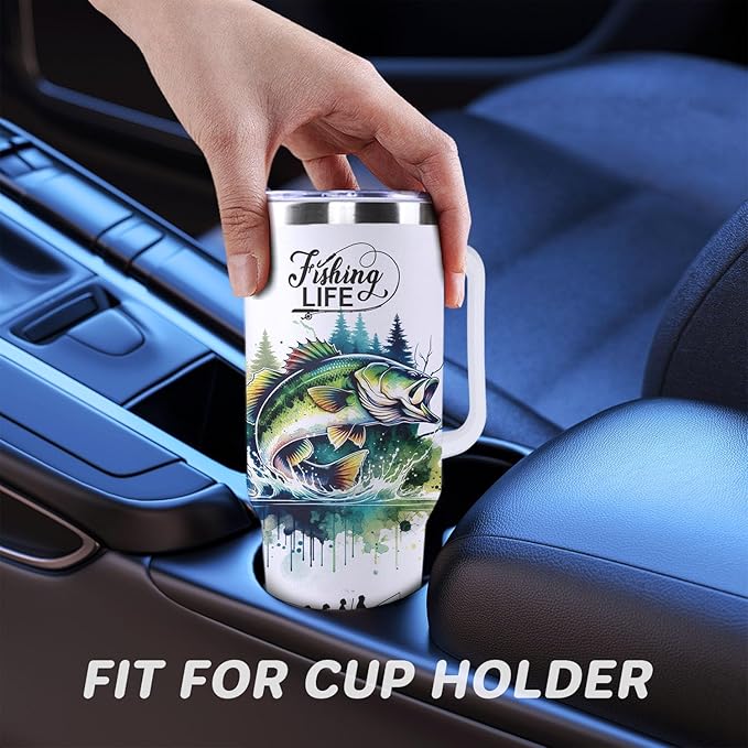 Fishing Gifts For Men 40oz Travel Tumbler for Fishing Lover Fathers Day Fishings Gift For Dad Grandpa Husband as Christmas Birthday Presents Fishings Lover Cup With Handle