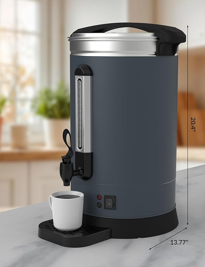 120 Cups Large Coffee Urn with Double Wall Insulation, 18L/4.8 Gallon Stainless Steel Commercial Electric Coffee Maker with Hot Drinks and Hot Water, for Weddings, Parties, Catering, and Buffets