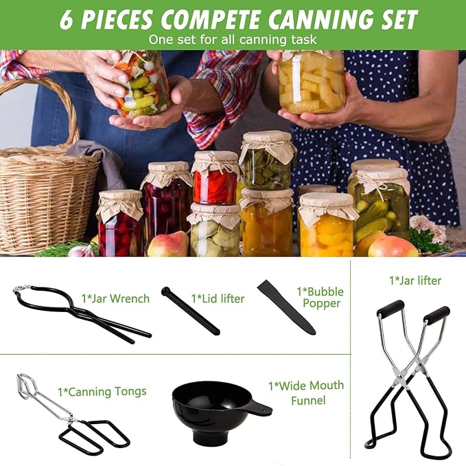 Canning Supplies Starter Kit Canner Tools for Water Bath and Pressure Canning Utensil Set includes Jar Lifter, Tongs, Funnel, Wrench, Lid Lifter for Beginners