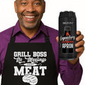 BEZON Funny Grill Apron for Men – Beer Can Gift Packaging – Hilarious BBQ Gift for Dad, Husband, or Friend – Heavy-Duty Water-Resistant Canvas – Grill Boss: No Meetings, Just Meat