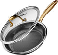 Fogdream 12”Stainless Steel Pan, Non Stick Frying Skillet with Lid, Tri-Ply Stainless Steel for All Cooktops, Dishwasher and Oven-Safe Cooking Pan, Stay-Cool Handle, Gold