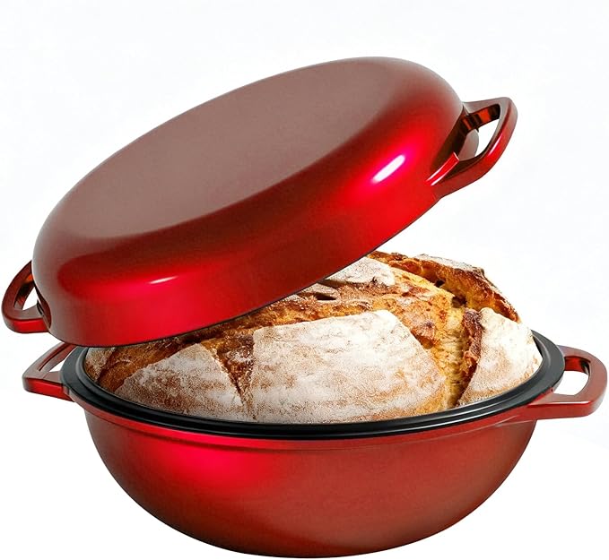 2-in-1 Multifunctional Enameled Cast Iron Dutch Oven, 6QT Loaf Pan with Dual Handles, Perfect for Baking Sourdough, Roasting, Braising & Stews, Oven & Stovetop Safe, Easy to Clean & Pre-Seasoned