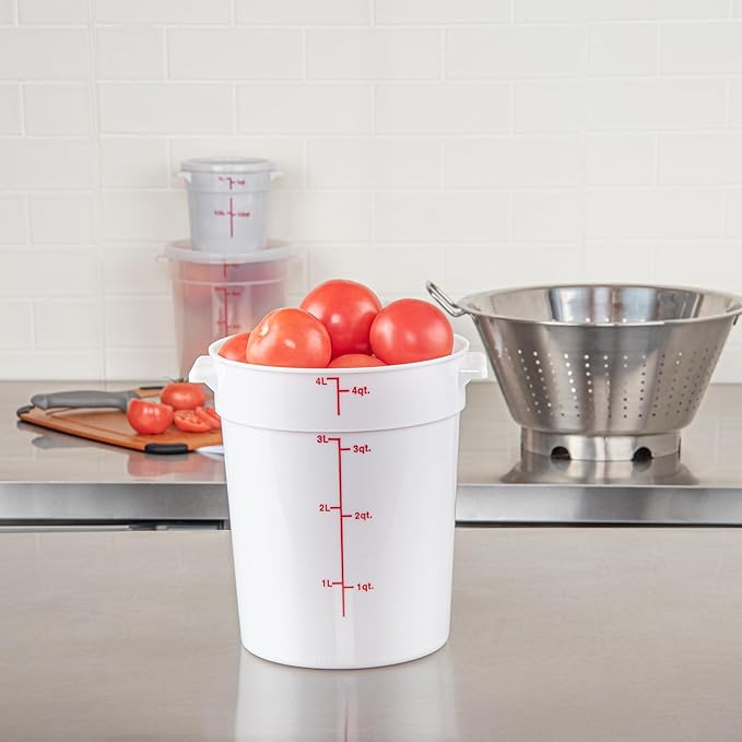 Restaurantware-Met Lux 4 Quart Food Storage Container, 1 White Storage Container - Lids Sold Separately, Red Volume Markers, Dishwashable Box, Side Handles, For Storing Foods