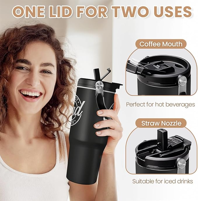Best Dad Ever Tumbler 30oz, Stainless Steel Insulated Tumblers Travel Cup with Carry Handle & Flip Straw Lid, Gifts for Dad from Daughter Son, Dads Gift for Birthday Christmas Fathers Day
