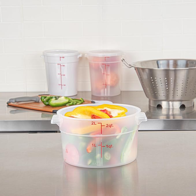 Restaurantware-Met Lux 2 Quart Food Storage Container, 1 Translucent Storage Container - Lids Sold Separately, Red Volume Markers, Dishwashable Container, Side Handles, For Storing Foods