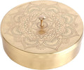 Brass Round Spice Box Masala Dabba-Spice Box Set With Spoon Container 90 ML Indian Masaladanni for Kitchen Counter With Spoon (Floral, 9 Inch (Large Family))