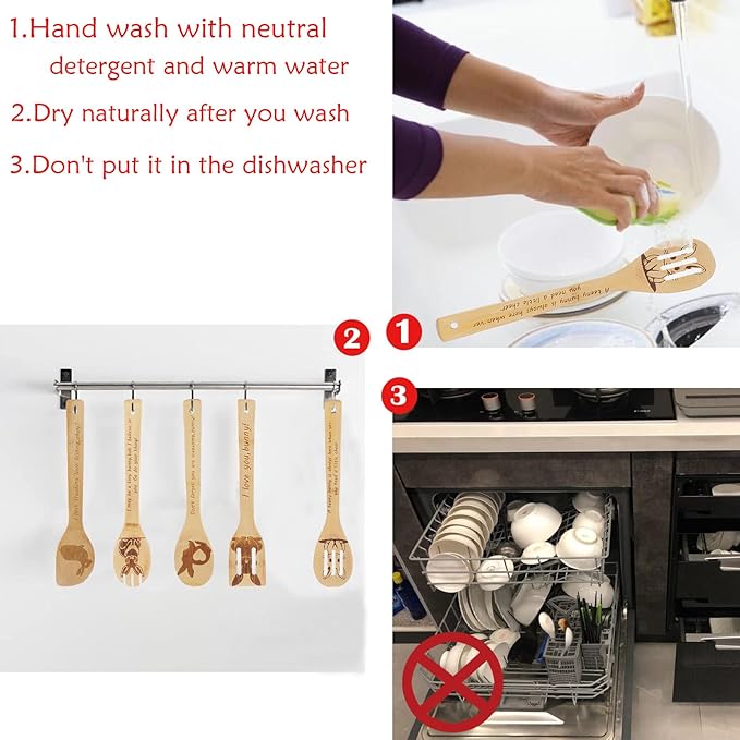 5PCS Rabbit Wooden Cooking Spoons Set Rabbit Gifts for Women Kitchen Decor Bamboo Cooking Utensil Spoons for Housewarming Wedding Anniversary Thanksgiving Christmas Gifts Mom Women