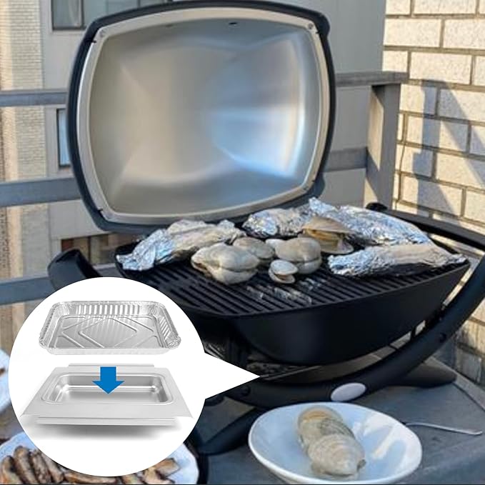 Uniflasy 80580 Catch Pan for Weber Q200 Q300 Q220 Q240 Q2000 Q2200 Q320 Grill, Drip Tray for Weber Q200/Q300 Series Grill with 6415 Aluminum Liner Replacement for Weber 41877, 15 Pack