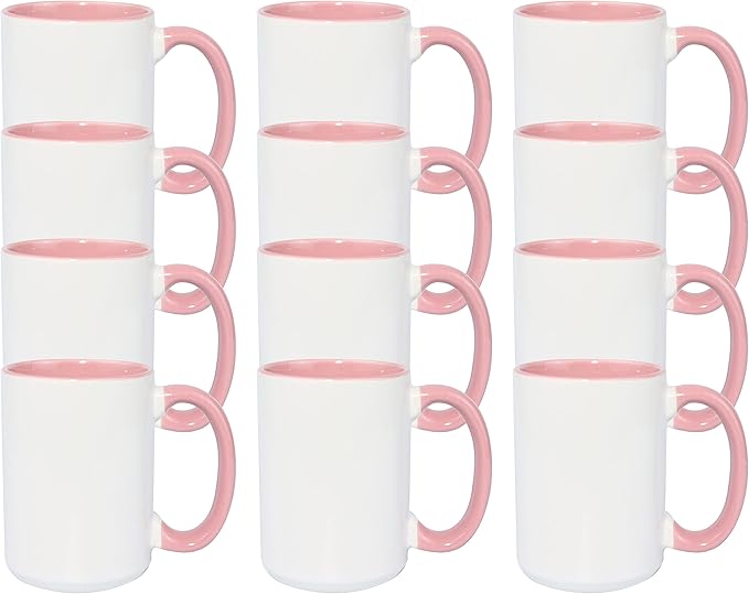 Ceramic 15oz Sublimation Coffee Mug, Pink, Case of 12