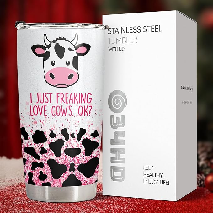 34HD Just Freaking Lover Cows OK Tumbler with Lid, 20 Oz Stainless Steel Vacuum Insulated Cow Print Cup, Farm Animal Gifts for Women Birthday Mothers Day Graduation Christmas