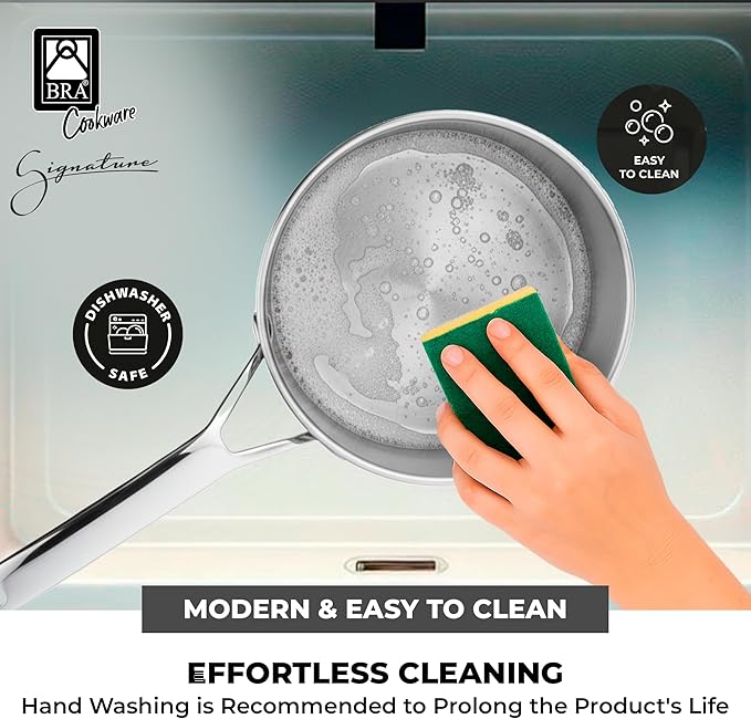 BRA COOKWARE Signature Stainless Steel Sauce Pot w/Glass Lid | 6.3 Inch 1.2 Quart Professional Grade Saucepan | PFOA Free Warming Pot | All Cooktops | All Cooktops (incl. Induction) & Oven Safe