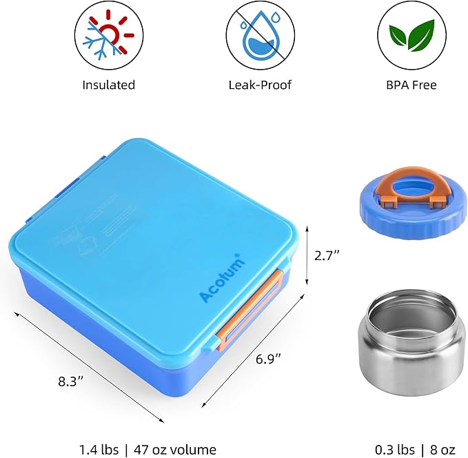 Bento Lunch Box for Kids With 8oz Soup Thermo,Leak-proof Lunch Containers with 4 Compartment,Thermo Food Jar, Food Containers for School