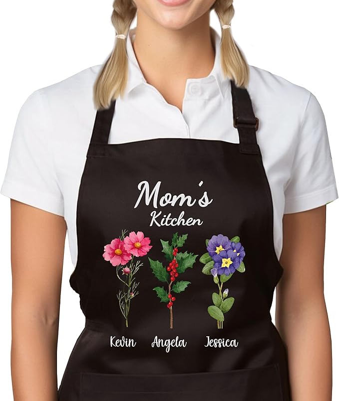 Personalized Apron for Women, Custom Mom Gifts, Grandma Gifts, Mothers Day Gifts for Women, Birthday Gifts For Mama, Birth Mont Flower Nana's Garden Gifts for Gigi, Mommy, Mimi