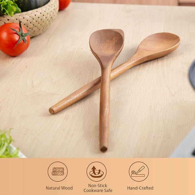 GinSent 2PCS Wooden Spoons for Cooking14 Inch Cooking Wooden Spoons Comfort Grip Wood Spoons Cooking Kitchen Utensils for Stirring Scraping Flipping, Serving,Non-Stick Cookware Corner spoon & Spoon