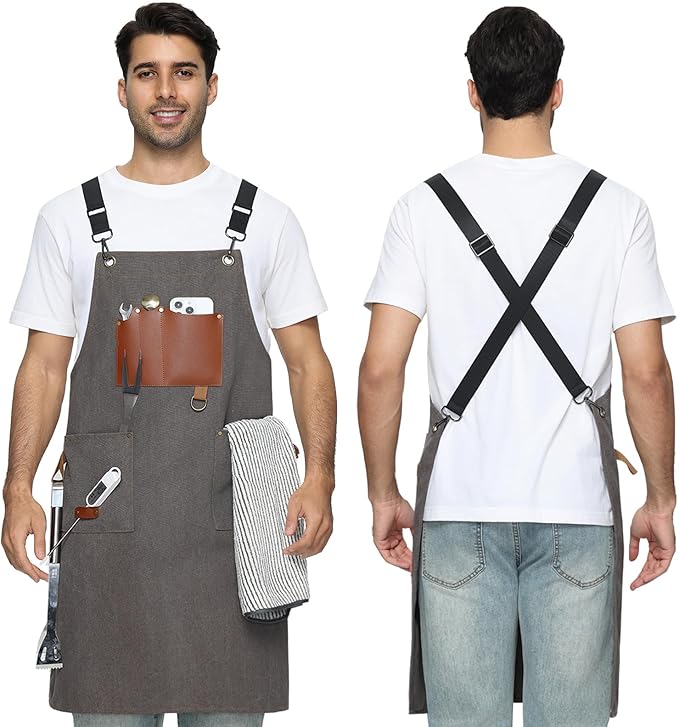 Kitchen Apron - 3 Large Pockets, Cross Back Apron With Adjustable Straps, Cooking Kitchen Chef Apron For Women And Men, Wear-Resistant & Easy To Clean.