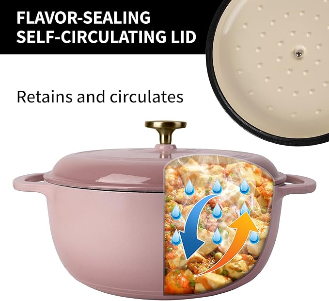 Premium Enameled Cast Iron Dutch Oven for Bread Baking | Non-Stick 5.5QT Oval Bread Oven with Lid | Perfect for Sourdough, Loaf, and Artisan Baking (Round Pink, 5.5 QT)