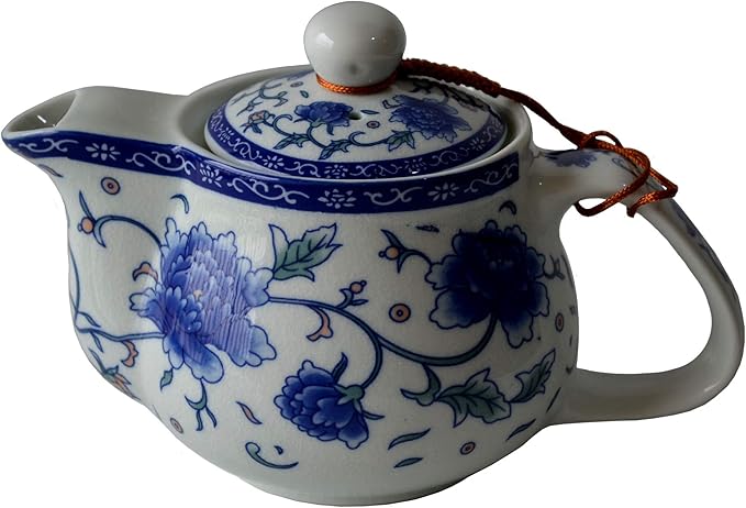 Teapot 500ml Blue White Peony Flower Porcelain Kettle Stainless Infuser (Mudan Flower 500ml)