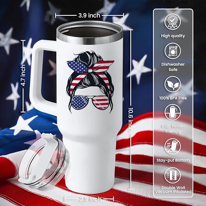 wowcugi Trump Girl Tumbler with Handle 40oz, Stainless Steel Insulated Tumblers Coffee Travel Mug, American Gifts for Women