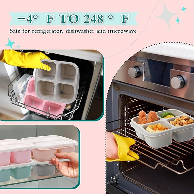 Honeydak 10 Pack Snack Container 4 Compartment Reusable Bento Snack Boxes Divided Lunchable Containers with Lids Meal Prep Lunch Food Storage Boxes for School Work Travel (Macaroon Color)