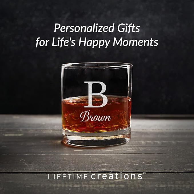 Lifetime Creations Engraved Personalized Monogrammed Whiskey Glass 10.5 oz - Old Fashioned Rocks Glass with Initial and Name, Monogram Scotch Glass, Dishwasher Safe, Made in USA