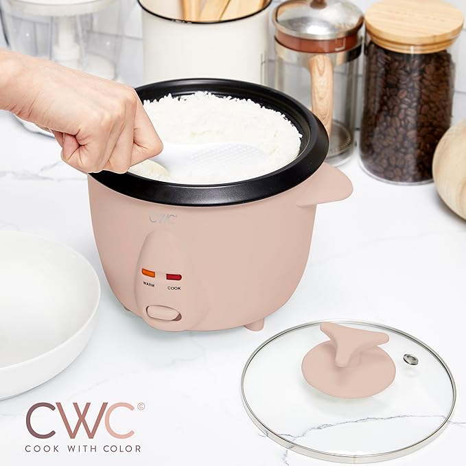 COOK WITH COLOR 6 Cup Rice Cooker 300W - Effortless Cooking and Perfectly, Cooks 3 Cups of Raw Rice for 6 Cups of Cooked Rice, Blush