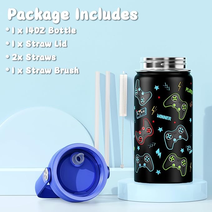 Bevalsa Kids Bento Lunch Box with 6 Compartment, Stainless Steel Metal Water Bottle, Insulated Bag & Utensils, BPA-Free Leakproof Food Container for School Boys Girls, Back To School Gift