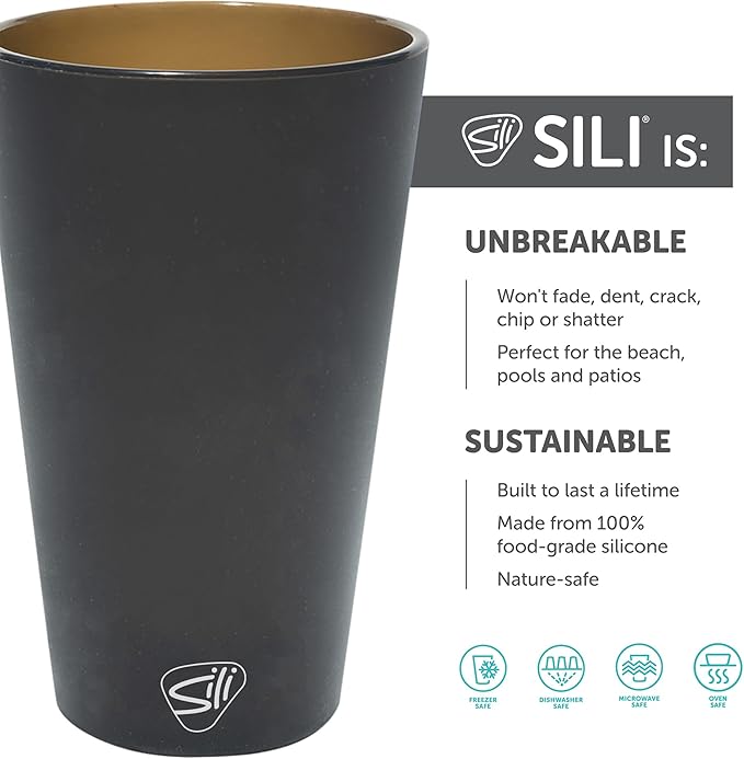 Silipint 16oz Silicone Pint Glass – Unbreakable BPA-Free Reusable Silicone Drinking Cup – Flexible Dishwasher Microwave & Freezer Safe – Stemless Glass for Water Coffee Smoothies (Smoke)