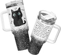 34HD Funny Black Cat Tumbler with Handle and Straw, 40oz Cute Furry Friend Travel Mug Stainless Steel, I Came I Saw Cup, Birthday Gifts for Cat Lovers Women Men