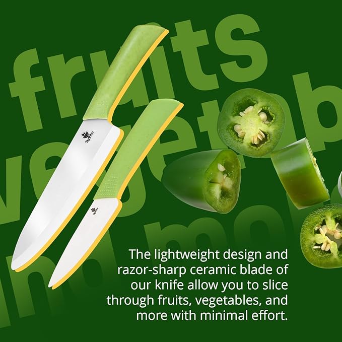 Ceramic Knife Set with Ergonomic Handle, Non-Reactive and Professional Chopping Knife Featuring Sharp, Rust-Proof Blades for Cutting Vegetables & Fruits, Durable Ceramic Kitchen Knives Set 6” & 4”