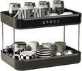 Countertop Coffee Station Organizer, 2 Tier Wine Glass Holder, Mug Display Shelf with Removable Drain Tray, Spice & condiment Rack for Kitchen, Bathroom Countertop Organizer, Black